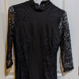 Crossed over black lace bodycon dress